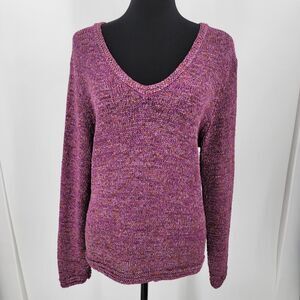 Coldwater Creek Sweater Women's Large Open Knit V Neck Stretch Purple size LG